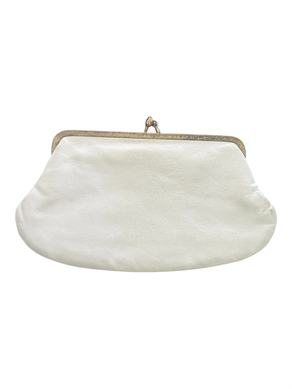 Vintage White Kiss Lock Mini Clutch Gold Tone Frame Satin Lined Purse